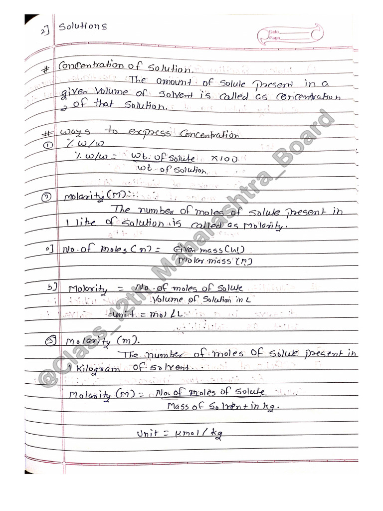 Solution Chemistry 12th Handwriting Notes | PDF