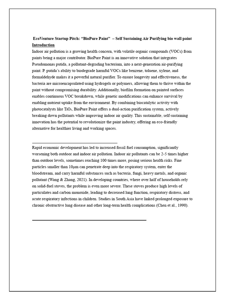BioPure Paint - Ecoventure Start Up Project | PDF | Air Pollution ...