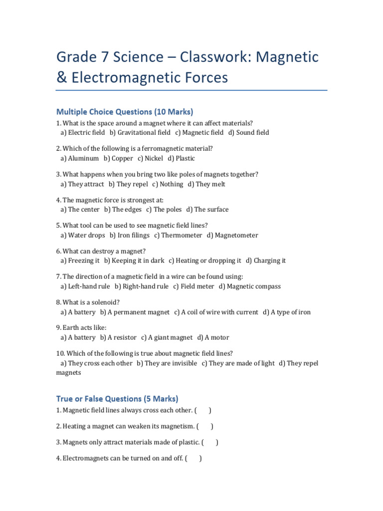 Magnetic&Electromagnetic Classwork | PDF