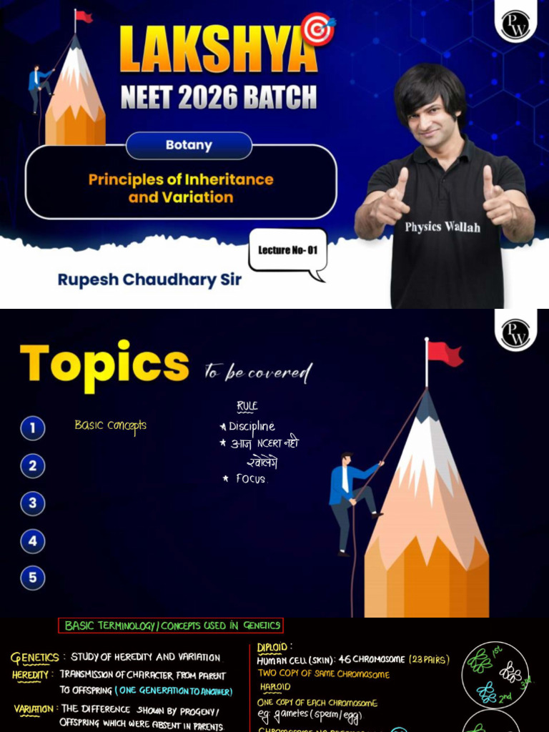 Principle of Inheritance and Variation 01 Class Notes Lakshya NEET 2026 ...