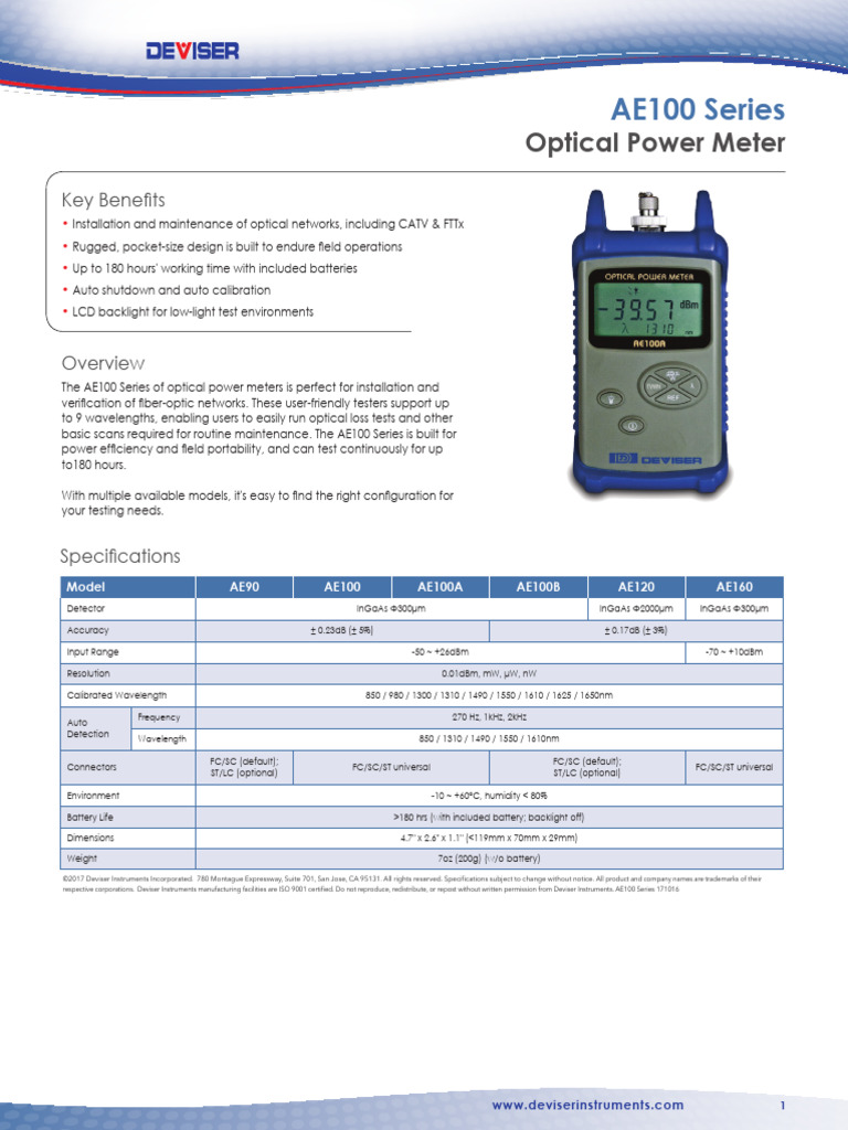 AE100 Series Optical Power Meters | PDF | Electromagnetic Radiation ...