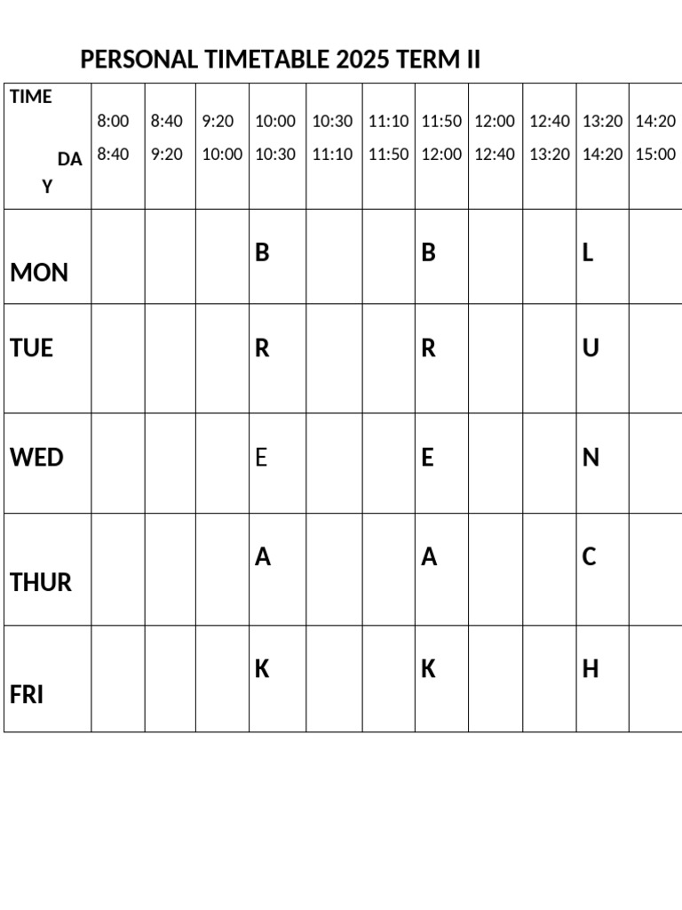 2025 Term 2 Personal Timetable | PDF