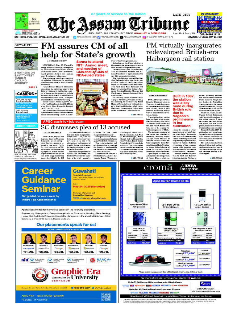 TG@Asaam - Tribune (23-05-2025) | PDF | Politics Of India