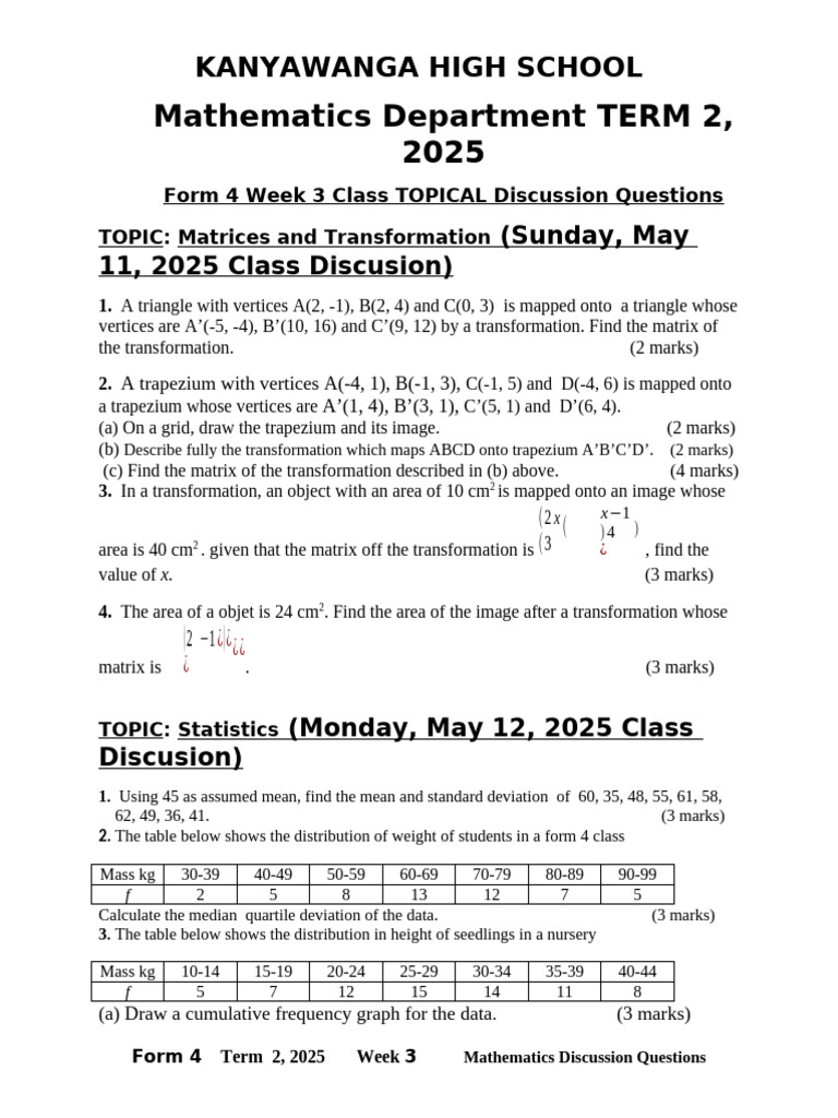 Form 4 W3 Maths Discussions Qns | PDF | Quartile | Mean