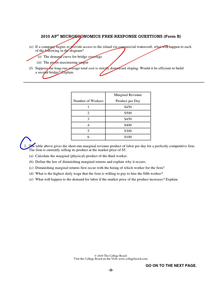 2010 AP Microeconomics Free-Response Exam | PDF | Labour Economics ...