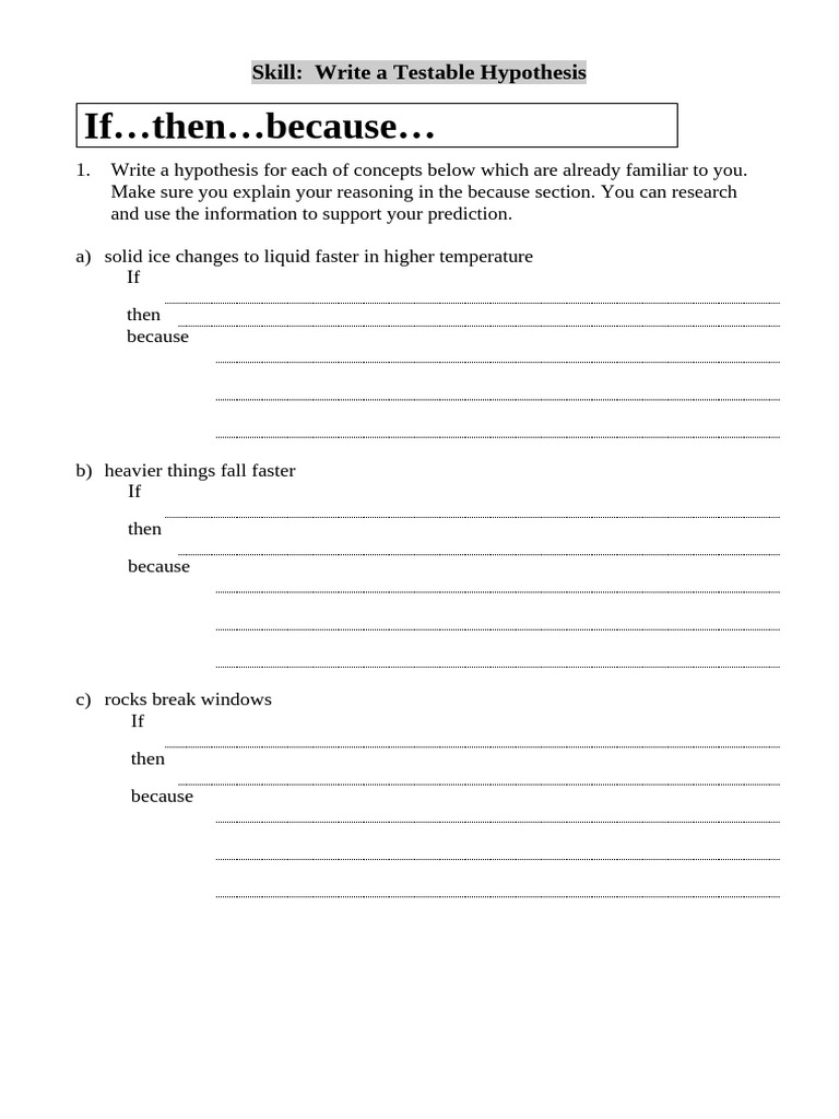 Sci06Unit2 4hypothesis Writing Task | PDF
