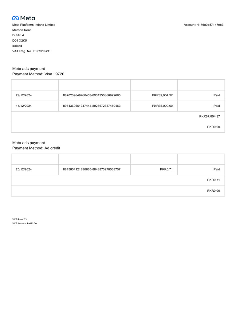 Meta Ads Payment Billing Report 2024 | PDF
