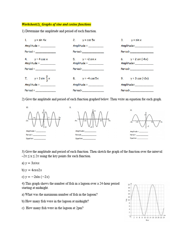 Sine and Cosine Function Analysis Worksheet | PDF