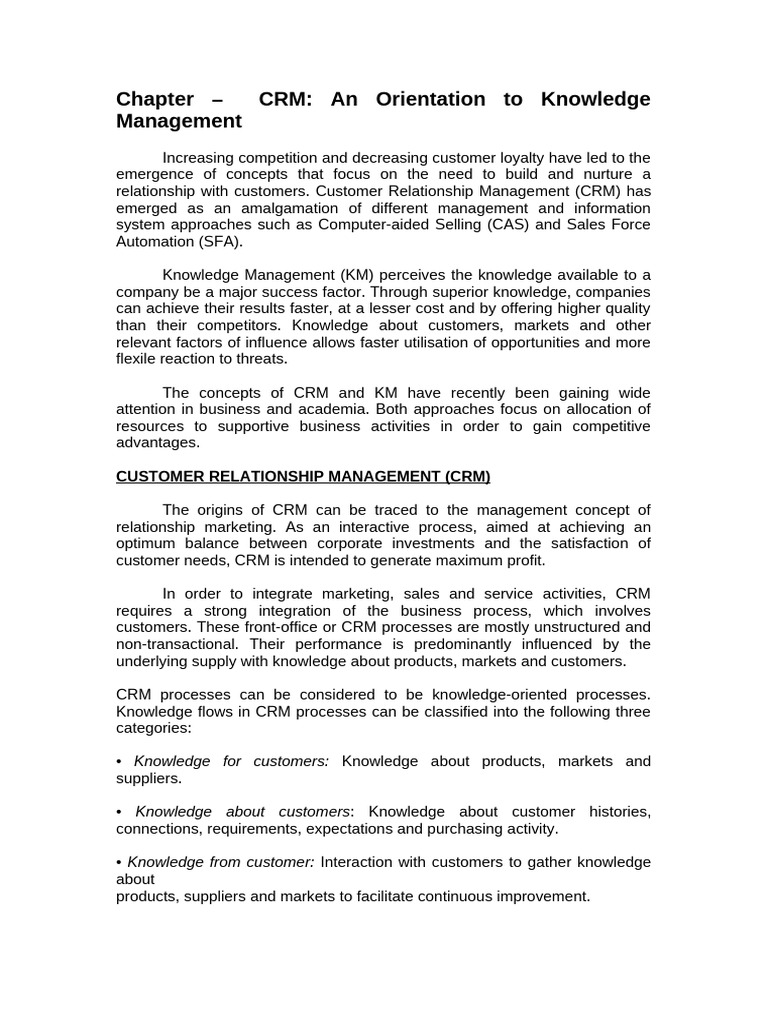 CRM An Orientation To Knowledge Management | PDF | Customer ...
