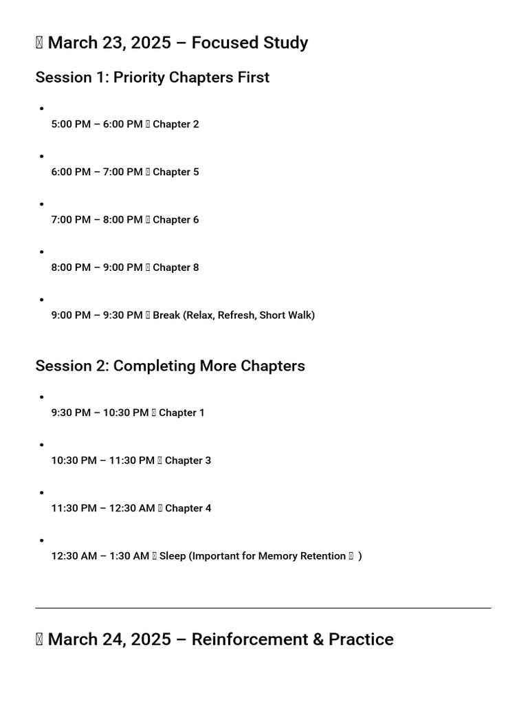 Study Schedule for Exam Preparation | PDF