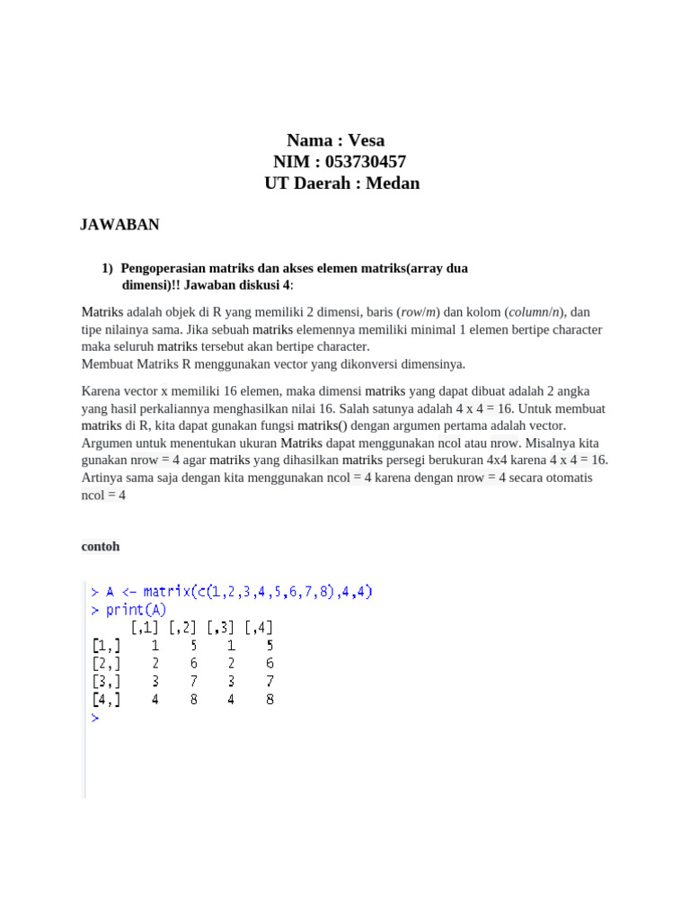 Pengoperasian Matriks dan Array R | PDF