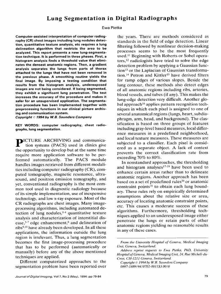 1994 - Lung Segmentatioin in Radiography | PDF | Image Segmentation ...