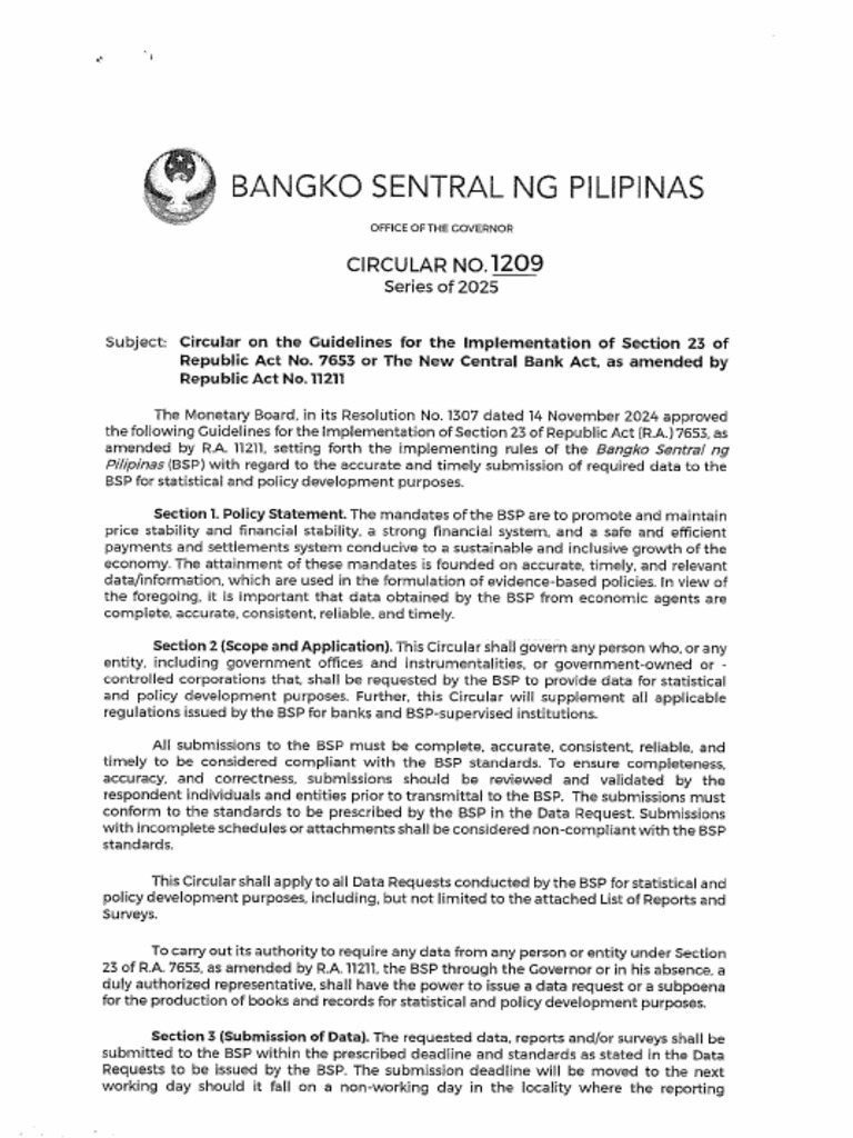 BSP Data Submission Guidelines 2025 | PDF | Subpoena Duces Tecum | Money