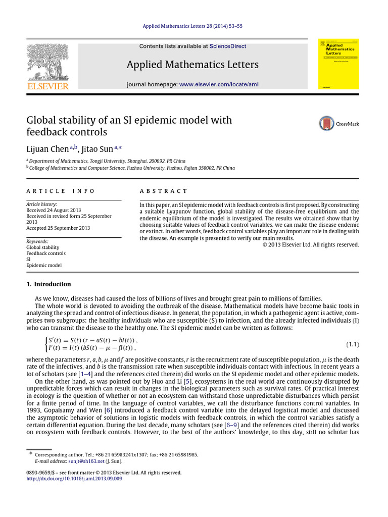 Global Stability of An SI Epidemic Model With Feedback Controls | PDF ...