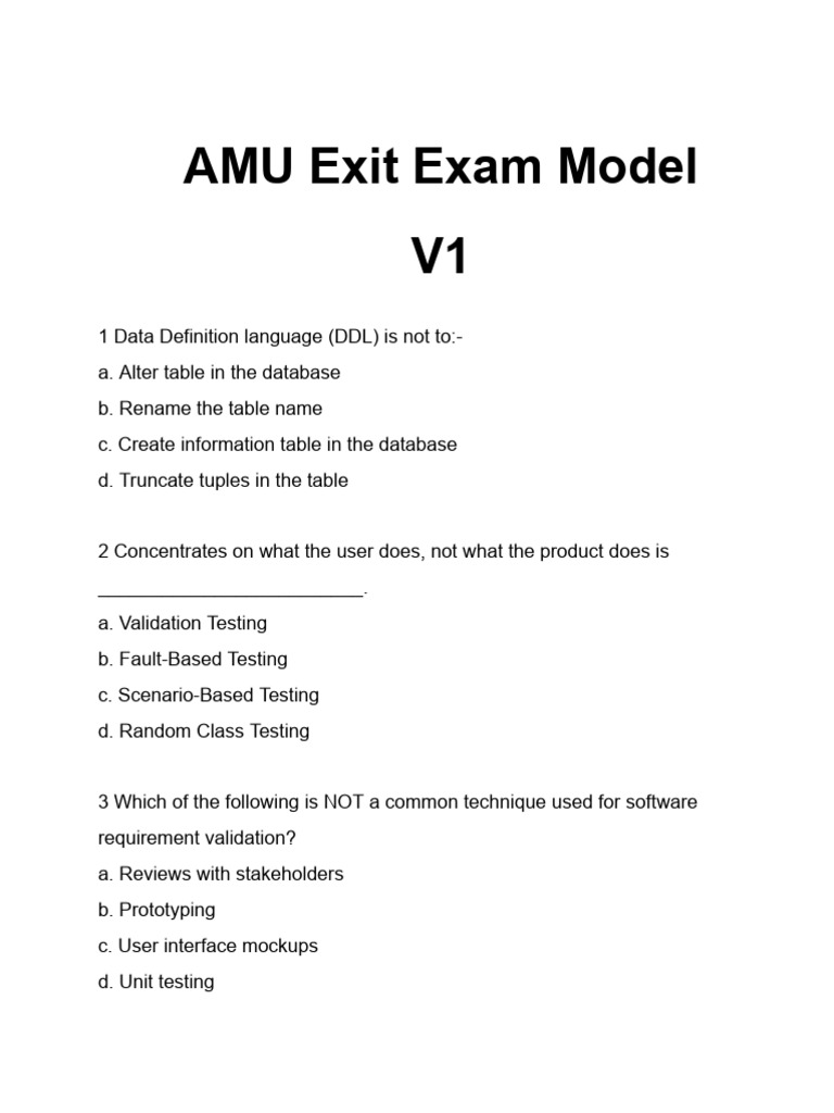 AMU Software Exam Model Overview | PDF | Software Testing | Computer ...