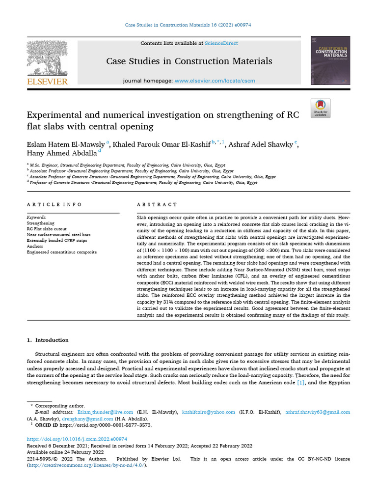 Experimental and Numerical Investigation On Strengthening of RC Flat ...