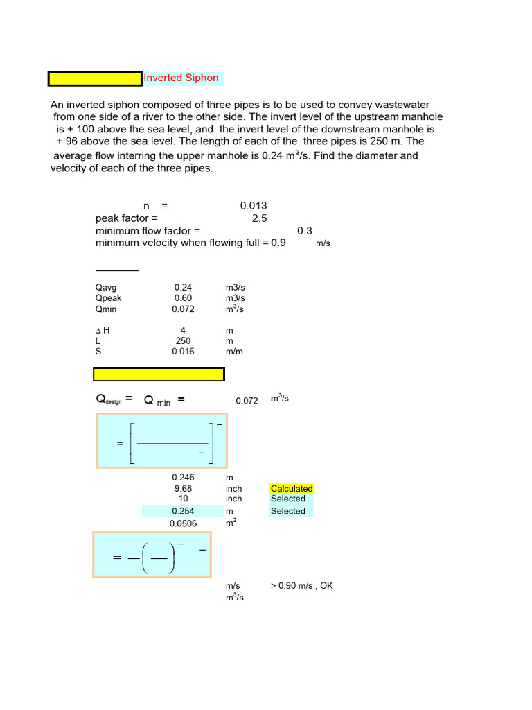 Inverted Siphon Design for Wastewater | PDF | Continuum Mechanics ...