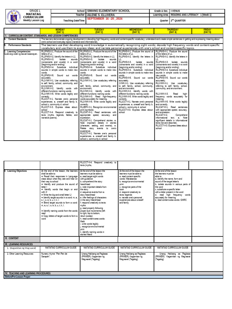 Grade 1 Reading Lesson Plan Guide | PDF | Vocabulary | Word
