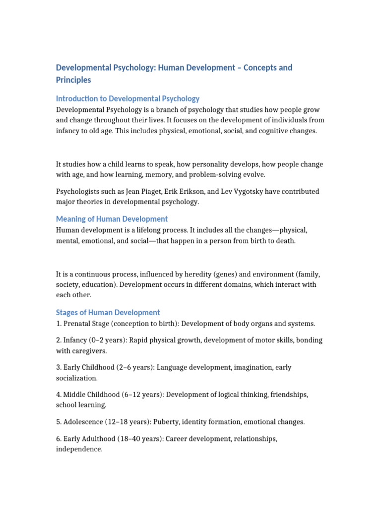 Human Development: Key Concepts & Stages | PDF | Developmental ...