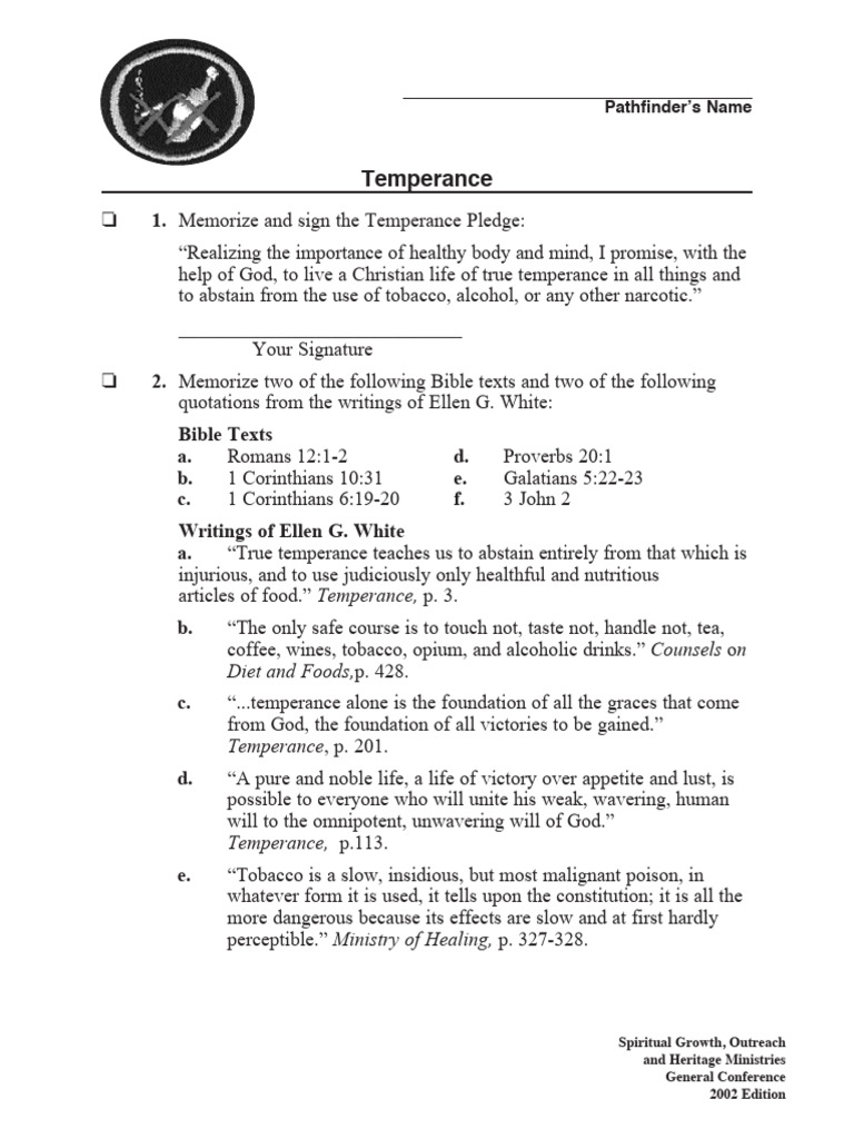 Temperance Pledge and Activities Guide | PDF | Drugs | Tobacco