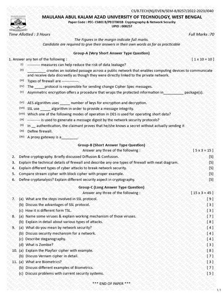 Cryptography & Network Security Exam Guide | PDF | Cryptography ...