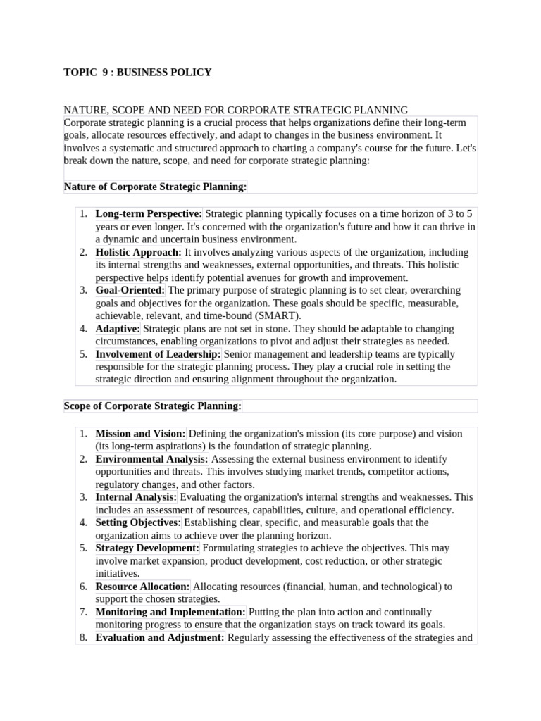 Corporate Strategic Planning Overview | PDF | Strategic Management ...