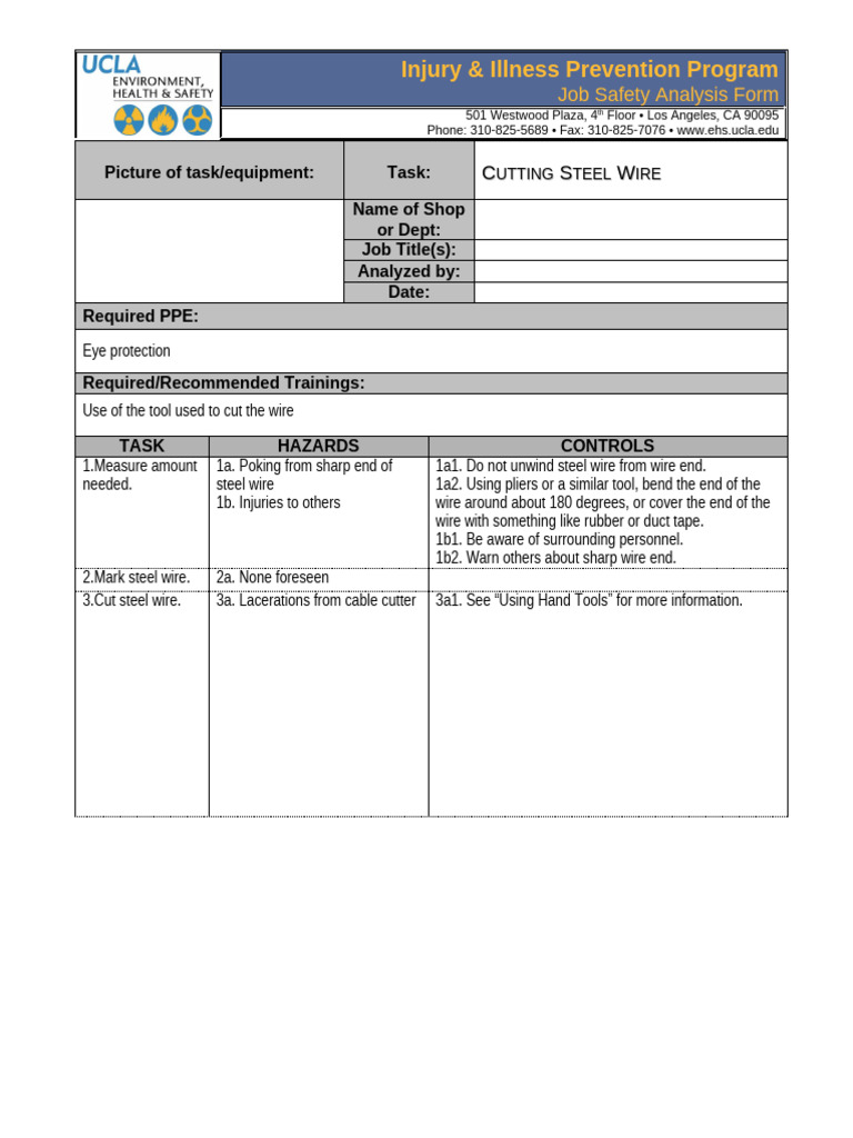 Job Safety Analysis for Cutting Steel Wire | PDF