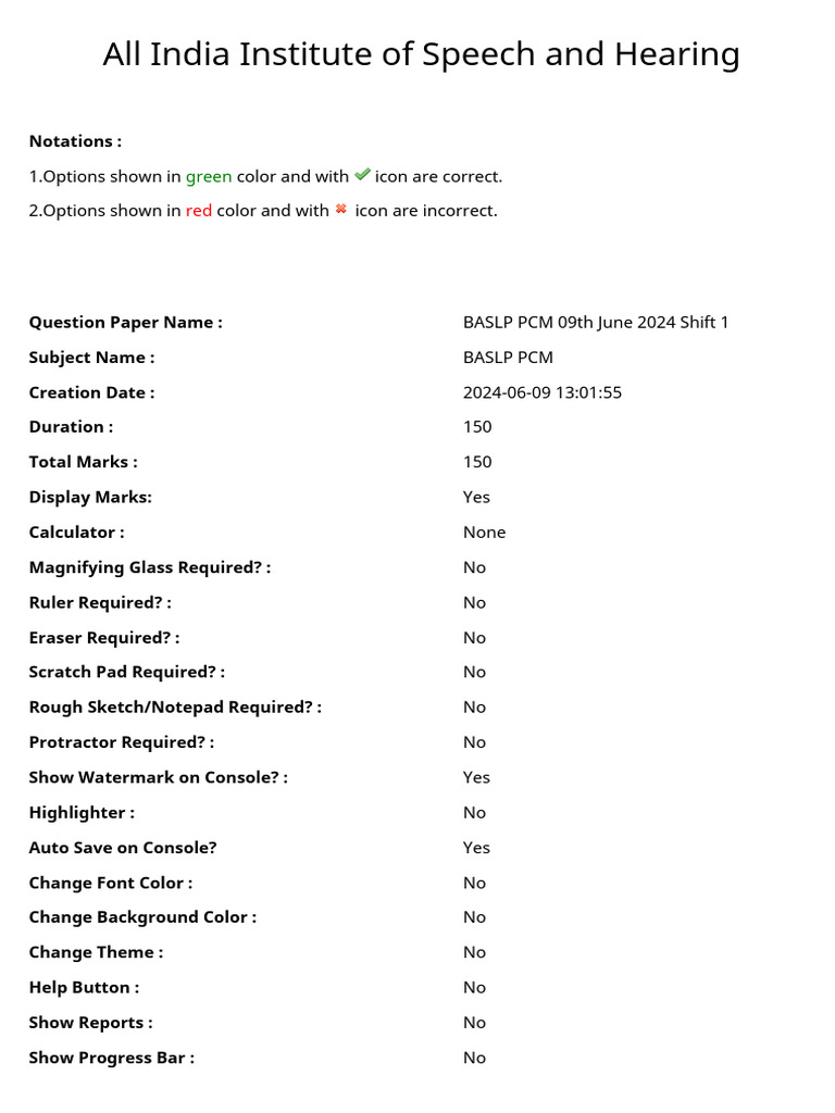 BASLP PCM Exam Paper - June 2024 | PDF | Multiple Choice | Chemistry