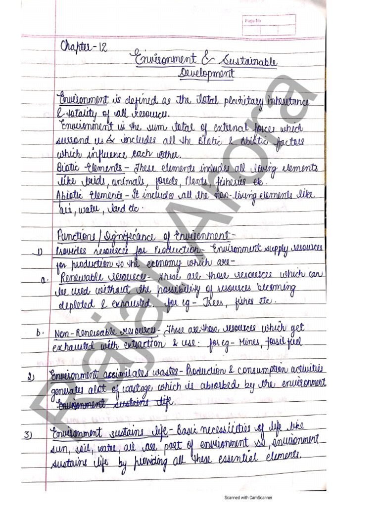 Notes Environment and Sustainable Development | PDF