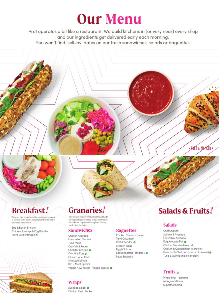 Fresh Menu Options at Pret | PDF | Drink | Salad