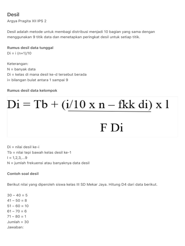 Pengertian dan Contoh Desil Matematika | PDF