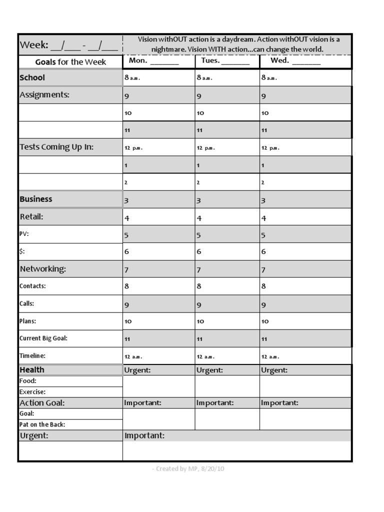 Weekly Success Planner Template | PDF