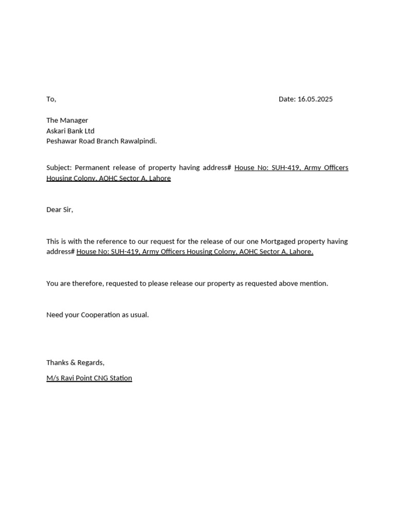 Request for Property Release Letters | PDF