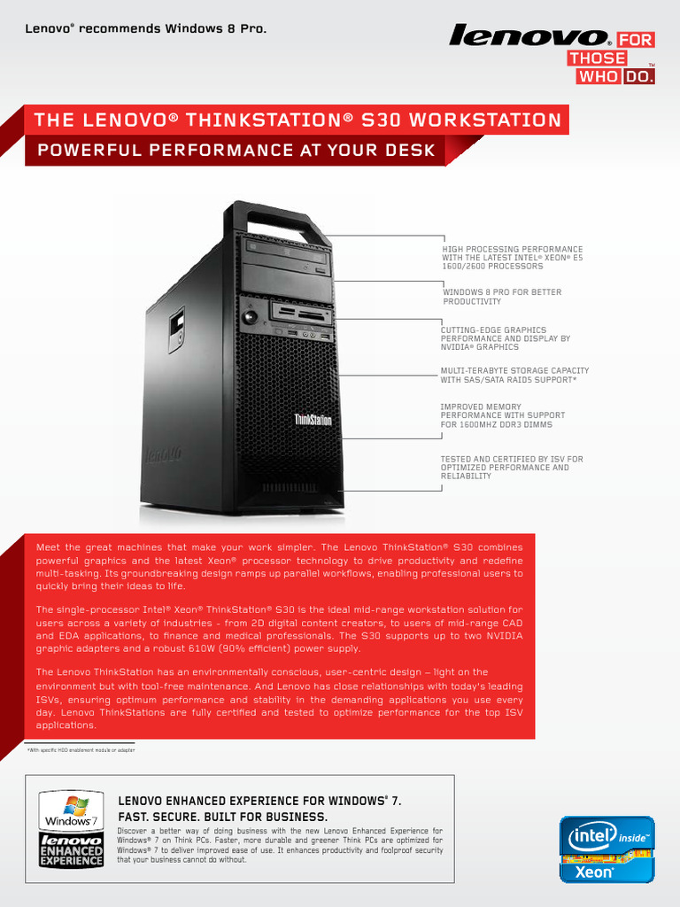 Lenovo ThinkStation S30 Workstation Specs | PDF | Computer