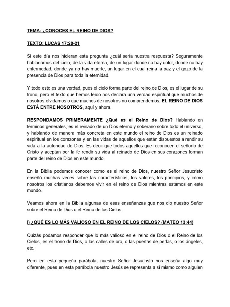 Entendiendo el Reino de Dios Ahora | PDF | Reinado y reino de dios ...