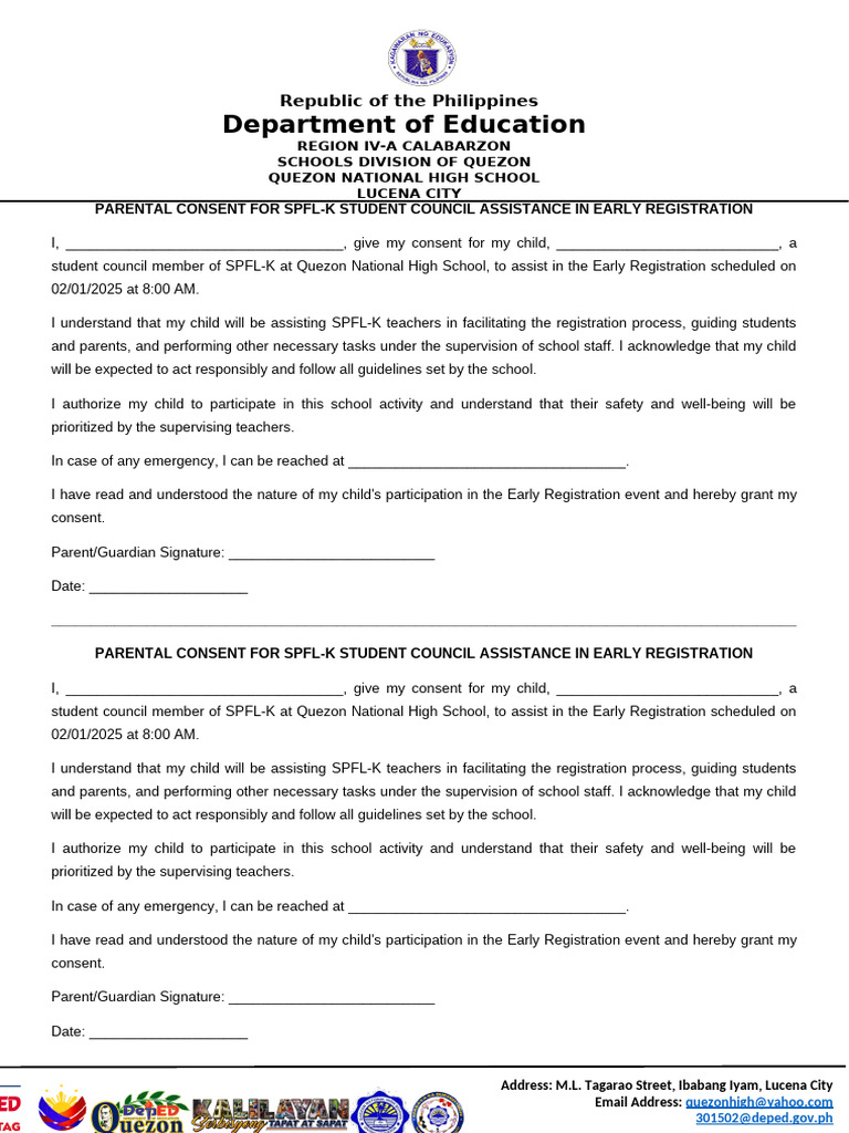 Parental Consent for Student Council Event | PDF | Human Development ...