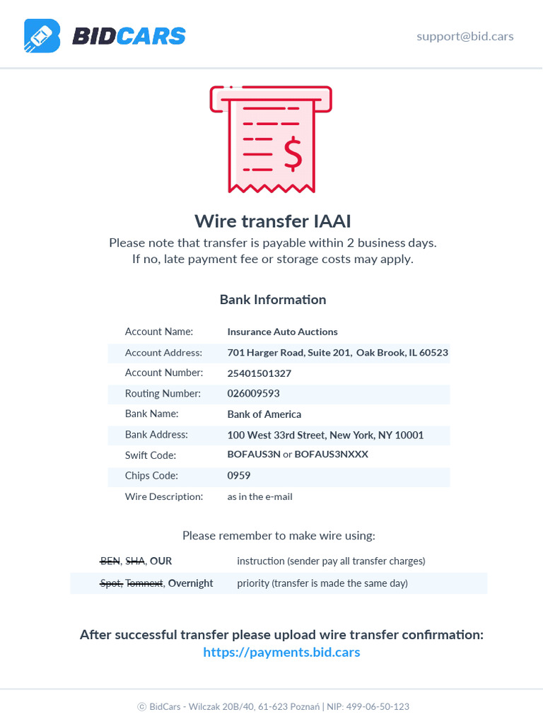 IAAI Wire Transfer Instructions | PDF