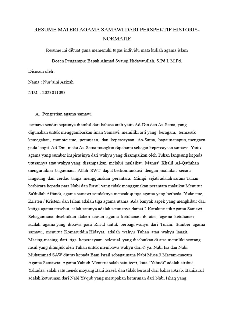 Sejarah dan Karakteristik Agama Samawi | PDF
