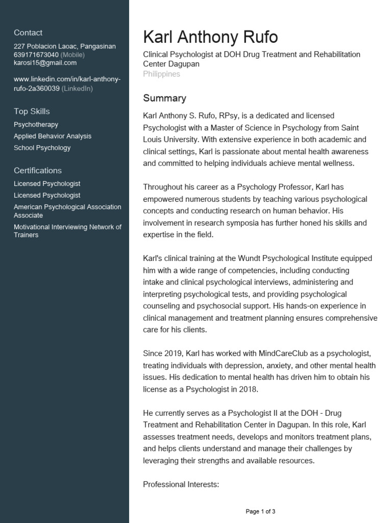 Licensed Clinical Psychologist Profile | PDF | Psychologist | Psychology