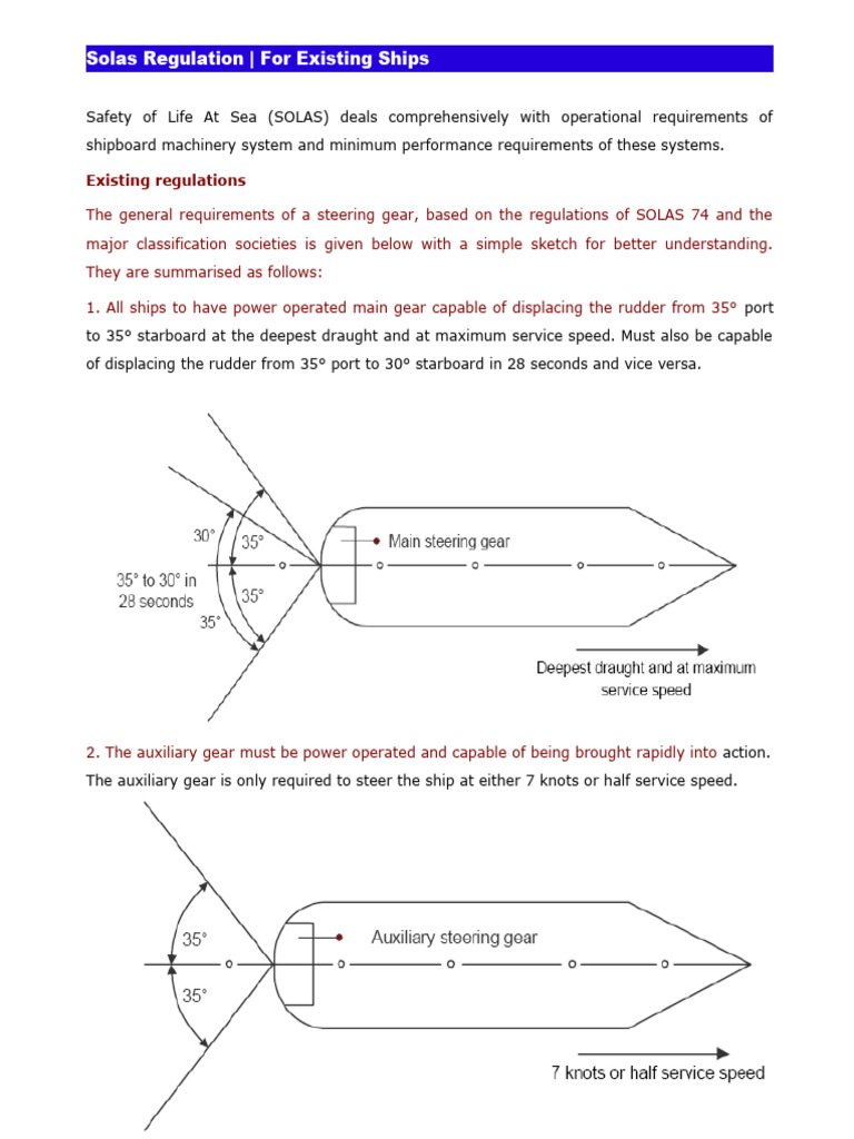 SOLAS Steering Gear Regulations Overview | PDF | Rudder | Ships