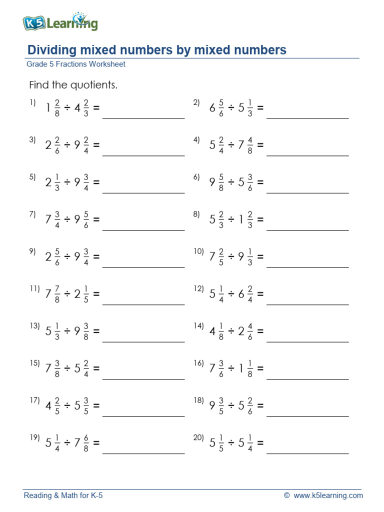 Dividing Mixed Numbers Worksheet | PDF | Mathematical Objects ...