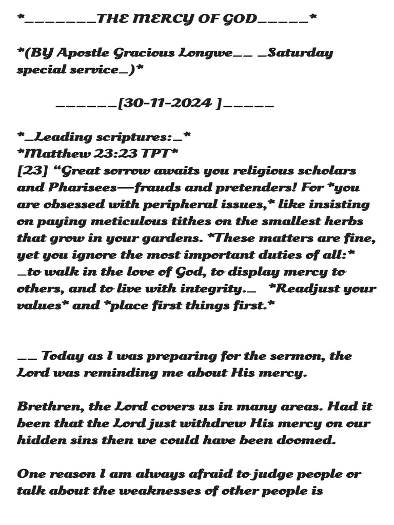 The Mercy of God (By Apostle Longwe) . | PDF | Mercy | Saint Peter