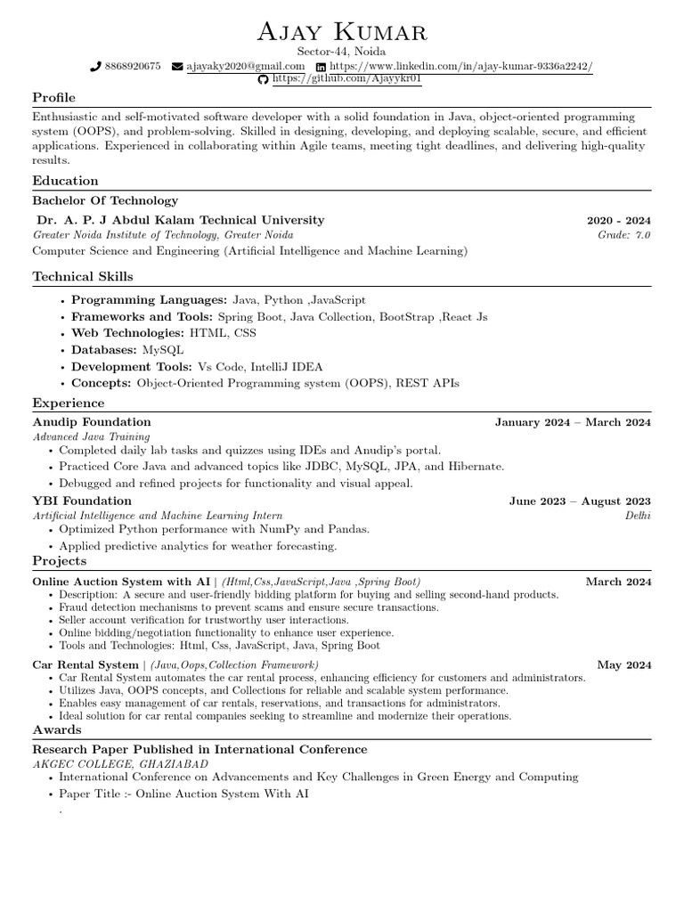 Ajay Kumar: Software Developer Profile | PDF | Java (Programming ...