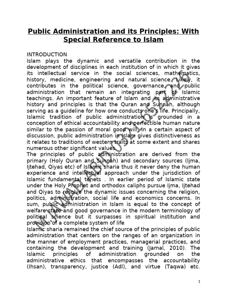 islamic perspective of public administartion | PDF | Governance | Sharia