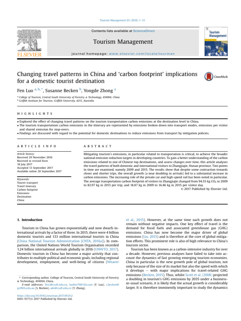 Carbon Footprint of China's Tourism Trends | PDF | Carbon Footprint ...