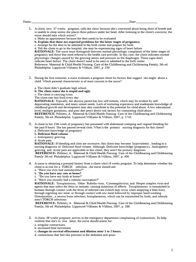 Final Review Questions OB | PDF | Childbirth | Pregnancy