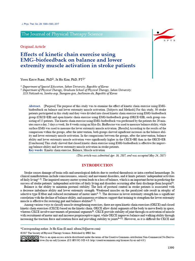 Kinetic Chain Exercise in Stroke Rehab | PDF | Balance (Ability) | Stroke
