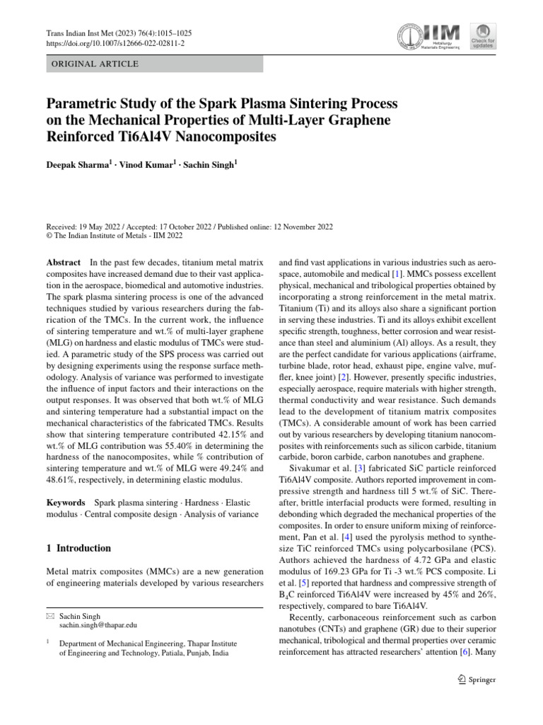 Parametric Study of The Spark Plasma Sintering Process On The ...