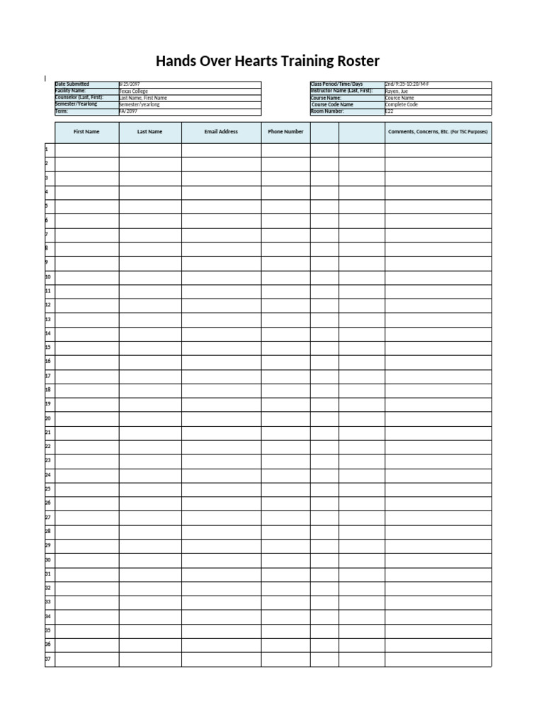 Class Roster Template in Excel | PDF