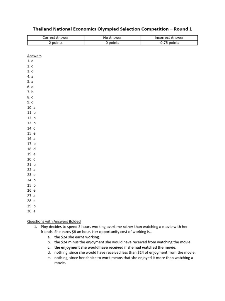 Thailand Economics Olympiad Round 1 Answers | PDF | Money Supply ...
